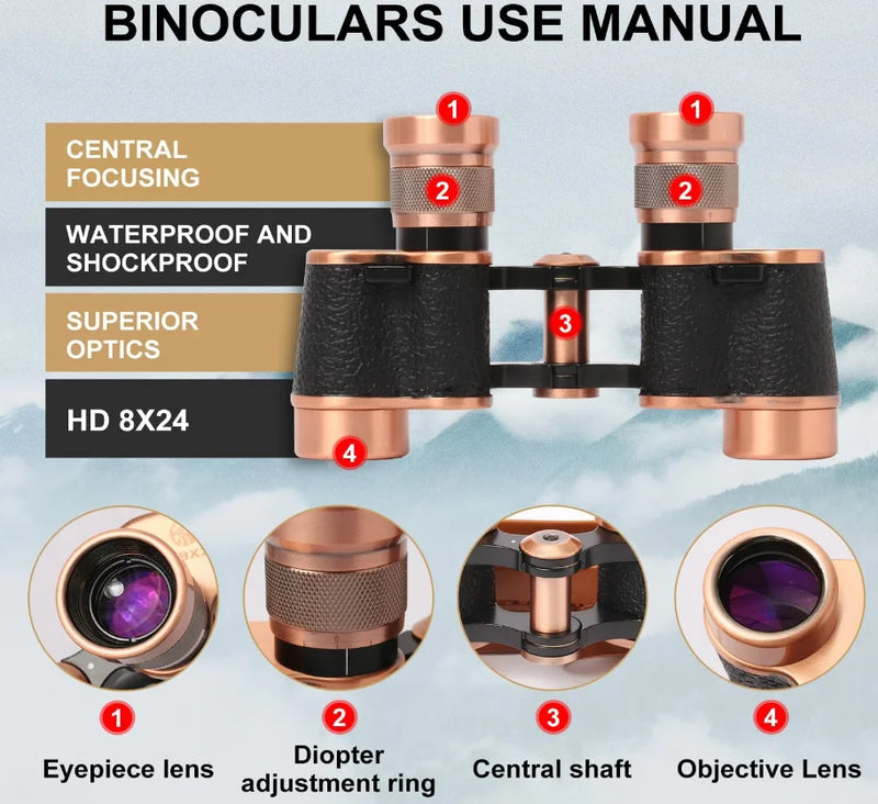 Load image into Gallery viewer, Full Metal HD 8x24 Binoculars Engineered for the Wild

