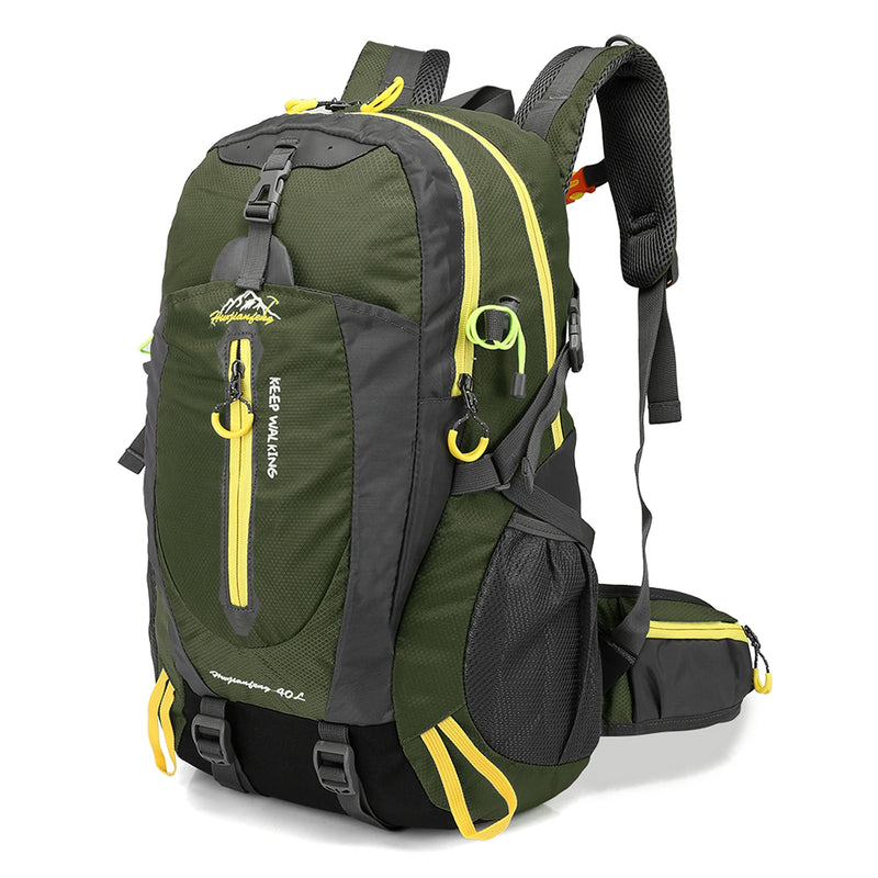 Load image into Gallery viewer, Green and gray backpack with yellow accents on a white background
