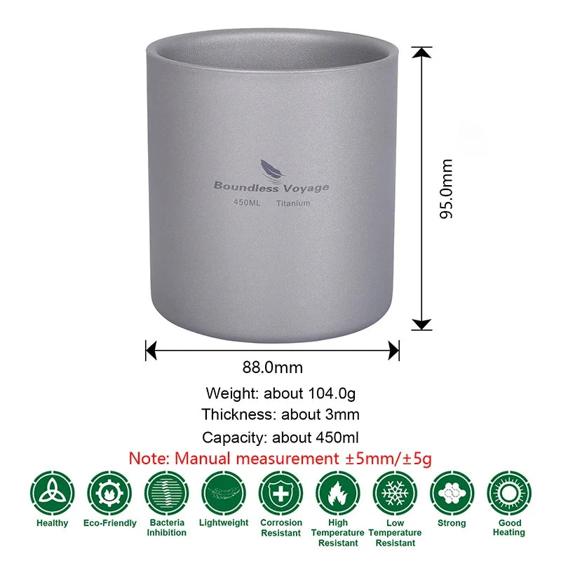 Load image into Gallery viewer, Titanium Double Wall Camp Cup Set | 120ml–450ml Insulated Teacup Coffee Mug | Outdoor Tableware
