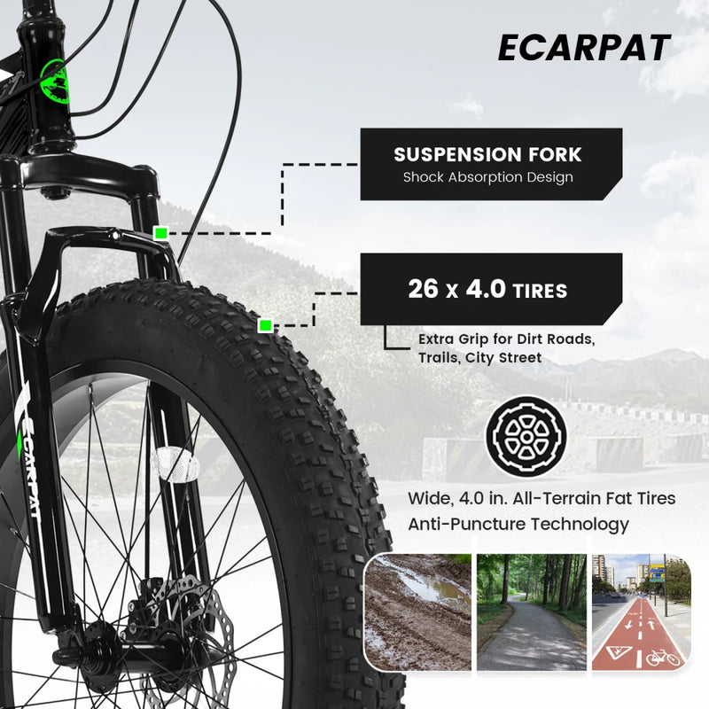 Load image into Gallery viewer, 26-Inch Fat Tire Mountain Bike | Full Shimano 21-Speed, Dual Disc Brakes, Shock Absorbing Fork | Urban &amp; Off-Road Trail Bicycle
