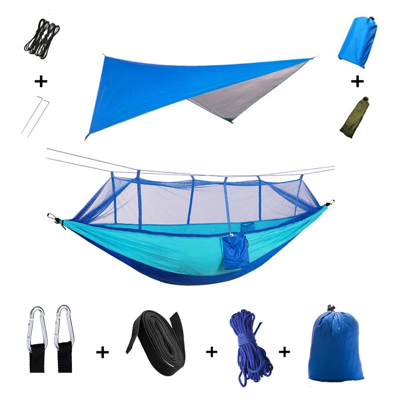 Load image into Gallery viewer, 2-in-1 Hammock with Mosquito Net &amp; Rain Tarp – Portable Survival Shelter for Camping &amp; Outdoor Use
