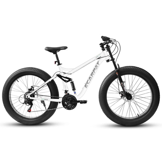 A26309 26-Inch Full-Suspension Fat Tire Mountain Bike | 21-Speed Drivetrain, Mechanical Disc Brakes, Steel Frame | Off-Road MTB