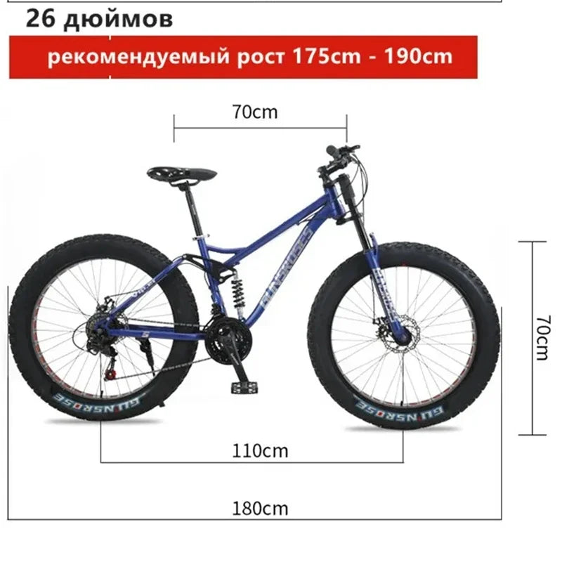 Load image into Gallery viewer, 24/26-Inch 4.0 Fat Tire Full Suspension Mountain Bike – Soft-Tail Frame, 27-Speed, Dual Disc Brake, Snow &amp; Beach Ready
