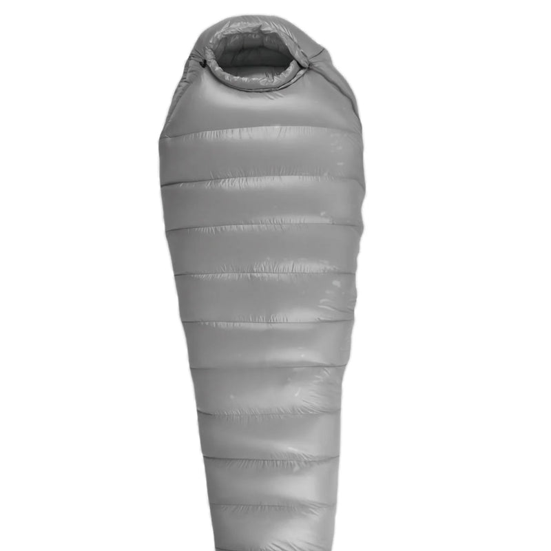 Load image into Gallery viewer, Gray sleeping bag on a white background with text indicating filling weight and sleeping bag weight.
