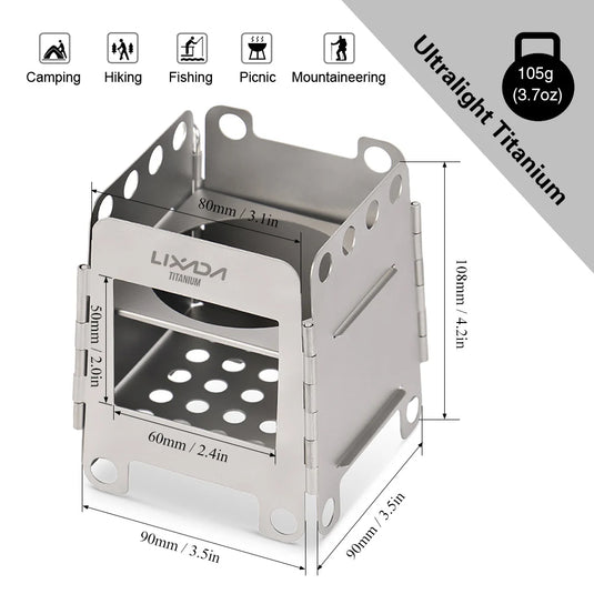 Titanium Folding Wood Stove | Ultralight Pocket Camp Stove | Portable Alcohol Burner Outdoor