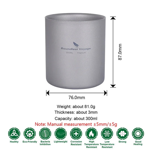 Titanium Double Wall Camp Cup Set | 120ml–450ml Insulated Teacup Coffee Mug | Outdoor Tableware