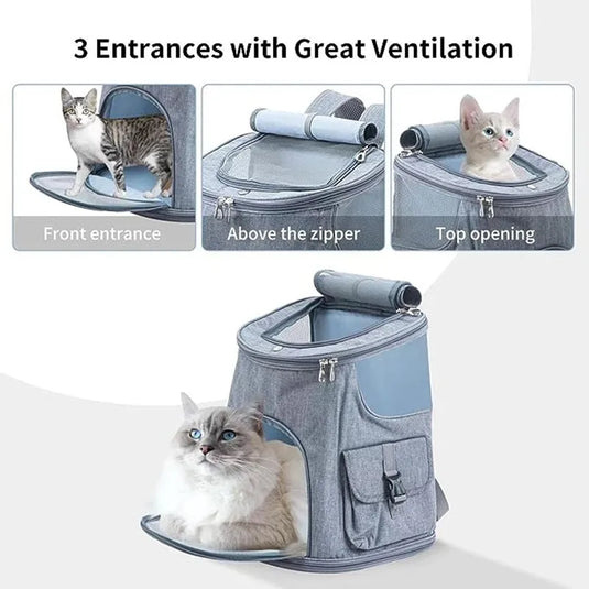 Breathable Pet Travel Backpack Comfortable Carrier with Side Pockets for Small Dogs & Cats