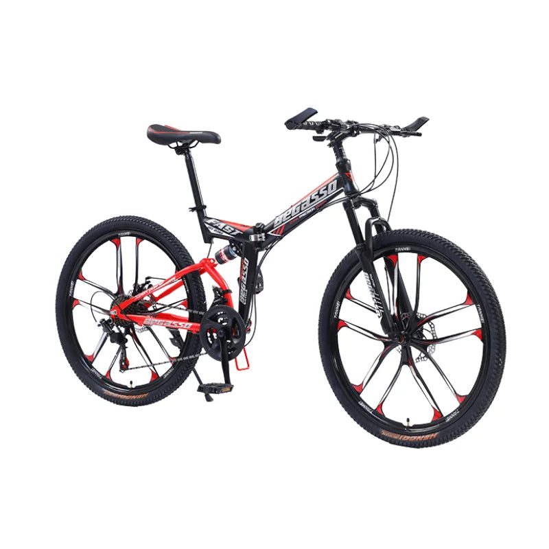 Load image into Gallery viewer, Gear-Shifting Folding Mountain Bike – 26-Inch, 24-Speed, Soft-Tail Carbon Steel Frame
