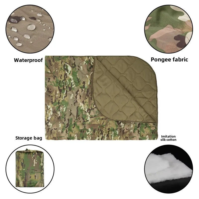 Load image into Gallery viewer, Camouflage quilt with waterproof, pongee fabric, storage bag, and imitation silk cotton features.
