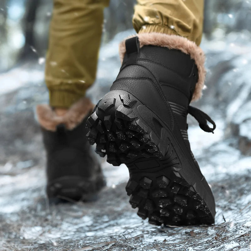 Load image into Gallery viewer, HIKEUP Winter Boots Men Cotton Shoes High Top Snow Boots Outdoor Hiking Shoes Men Waterproof Combat Military Boots Plus Size
