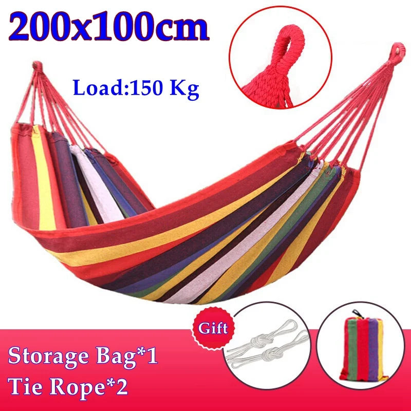 Load image into Gallery viewer, Striped Canvas Hammock for 2 – Thickened, Anti-Rollover, Portable Outdoor Swing
