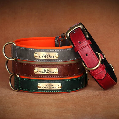 Custom Engraved Leather Dog Collar Soft Padded ID Tag Collar for All Dog Sizes