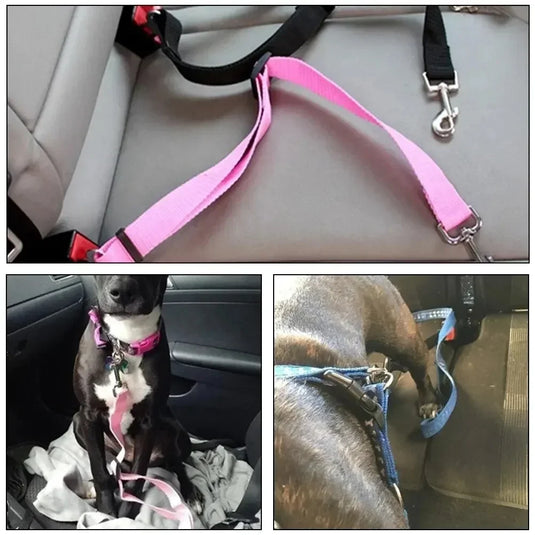 Solid Color Two-in-one Pet Car Seat Belt Nylon Lead Leash Backseat Safety Belt Adjustable Dogs Harness Collar Pet Accessories