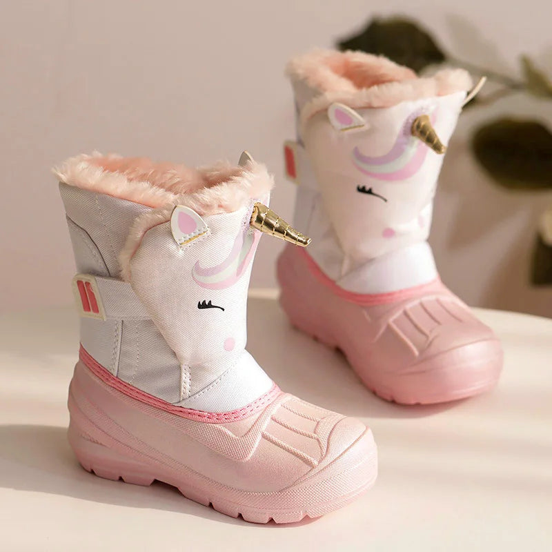 Load image into Gallery viewer, Winter Children Snow Boots Girls High-top Princess Boots Boys Anti-kick Thicken Cotton Shoes Baby Soft Waterproof Cartoon Boots
