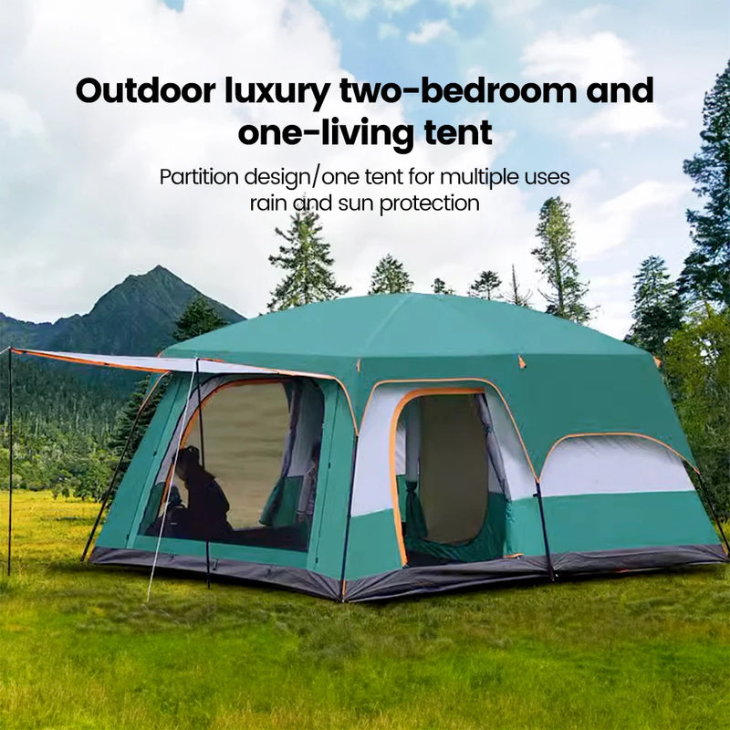 Load image into Gallery viewer, 10-Person Waterproof Family Camping Tent – Instant Setup with Dual Bedrooms &amp; Living Room
