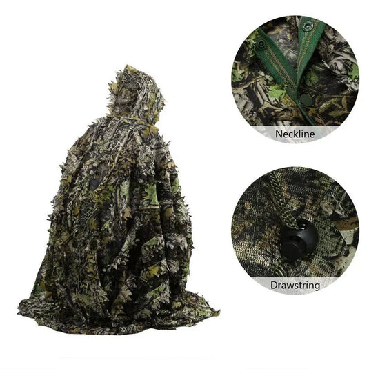 Hunting Camo 3D Leaf cloak Yowie Ghillie Breathable Open Poncho Type Camouflage Birdwatching Poncho Windbreaker Sniper Suit Gear