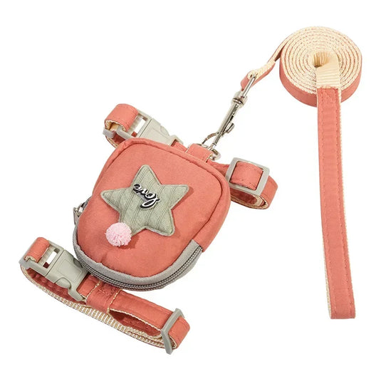 Pet Dog Leash Backpack Chest Strap Teddy Puppy Harness Dogs and Cat Adjustable Chain Rope Collar Outdoor Travel Snacks Bag