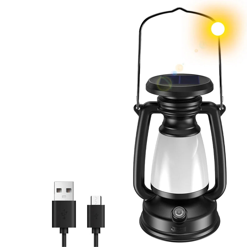 Load image into Gallery viewer, Retro Solar USB Camping Lantern | Stepless Dimming 3000–5000K Tent Light | Portable Hanging Lamp
