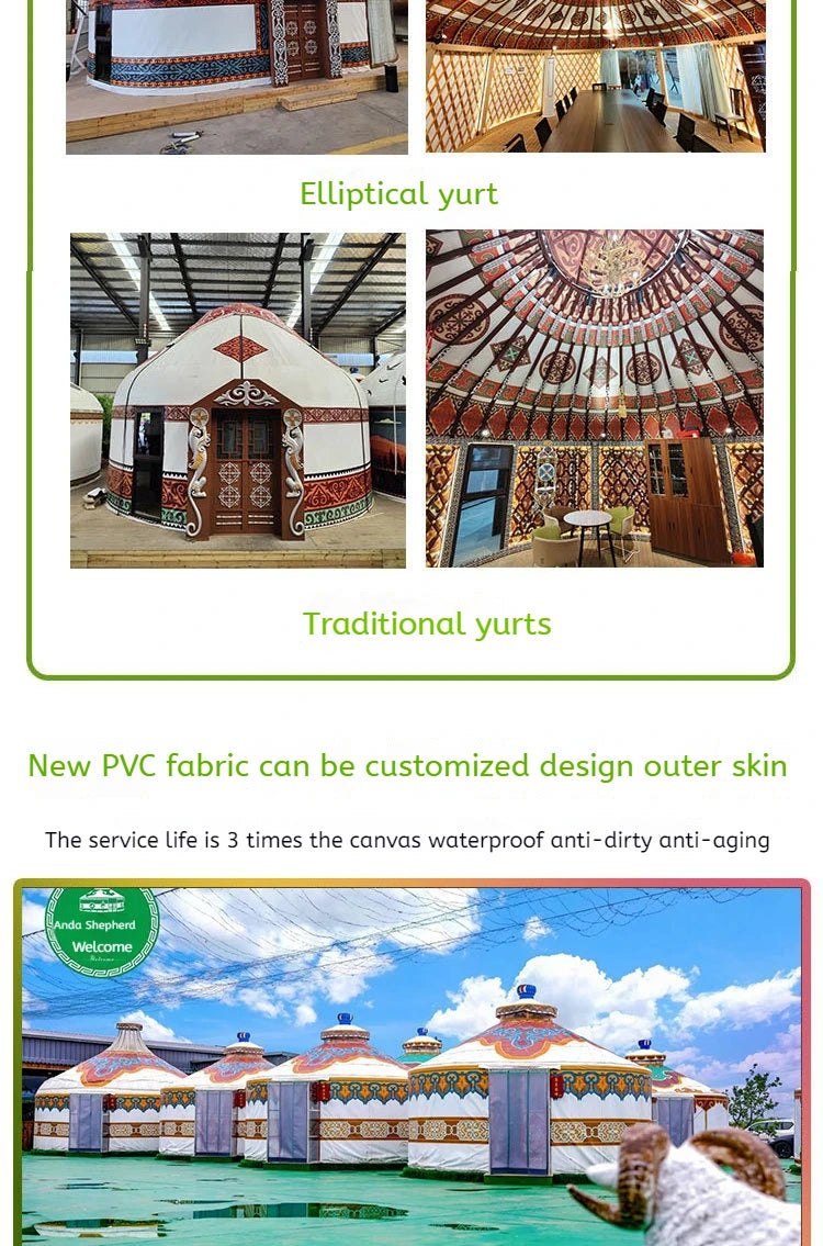 Load image into Gallery viewer, 2024 Large New Yurt Tents Double Slope Steel Bamboo Mongolian Glamping Yurt Water Resistant PVC Farmhouse Restaurant Barbecue
