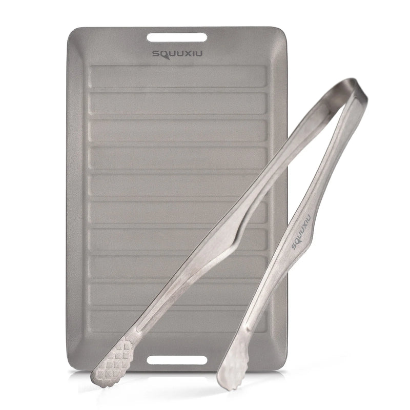 Load image into Gallery viewer, Titanium Camping Grill Pan &amp; BBQ Tongs Set | Non-Stick Outdoor Cookware | Solo Camp Cooking
