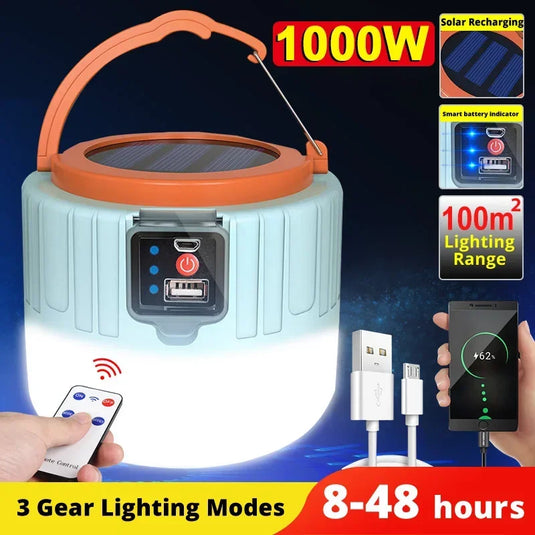 Solar USB Rechargeable LED Camping Lantern | IPX6 Waterproof Portable Tent Light | Emergency Lamp