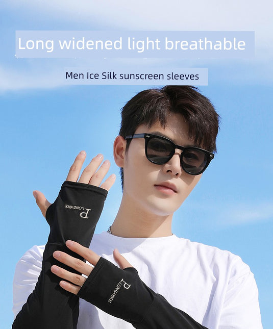 Men Ice Silk Long Widened Ice Sleeve Summer Plus Size Loose Sun Protection Oversleeve UV Protection Sleeves Arm Oversleeve