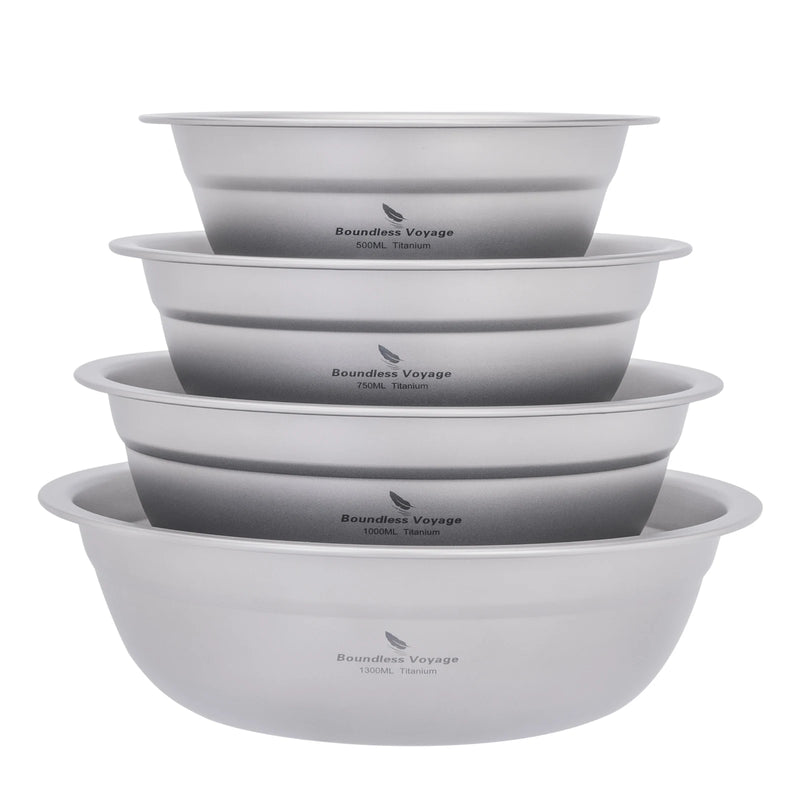 Load image into Gallery viewer, Titanium Camping Plates Bowls Set | Stackable Ultralight Dinnerware | Outdoor Serving Skillet

