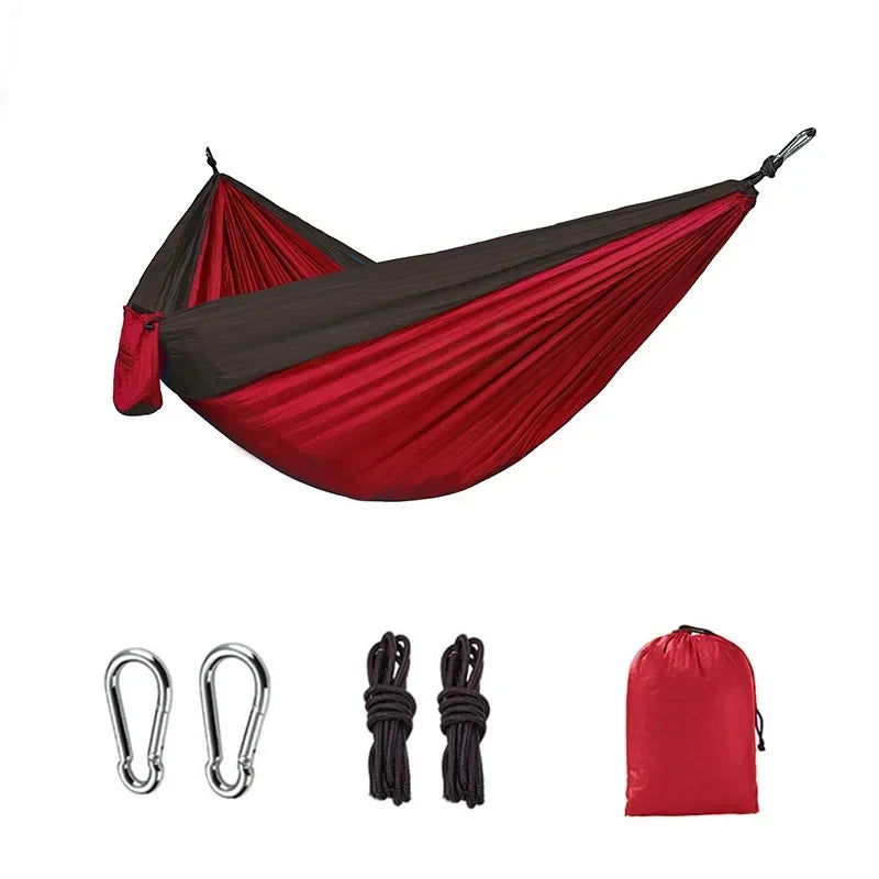 Load image into Gallery viewer, Double-Person Anti-Rollover Nylon Hammock – Lightweight Parachute Fabric Swing for Camping &amp; Outdoor Use
