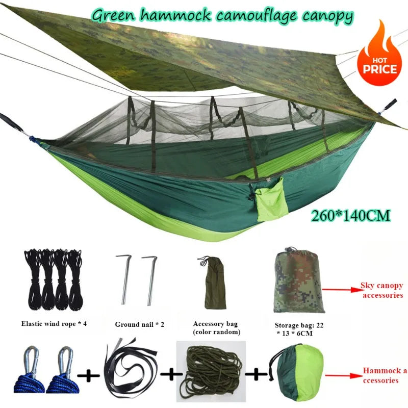 Load image into Gallery viewer, Camping Hammock with Mosquito Net &amp; Rainfly – All-in-One Sunshade Shelter for Outdoor Comfort
