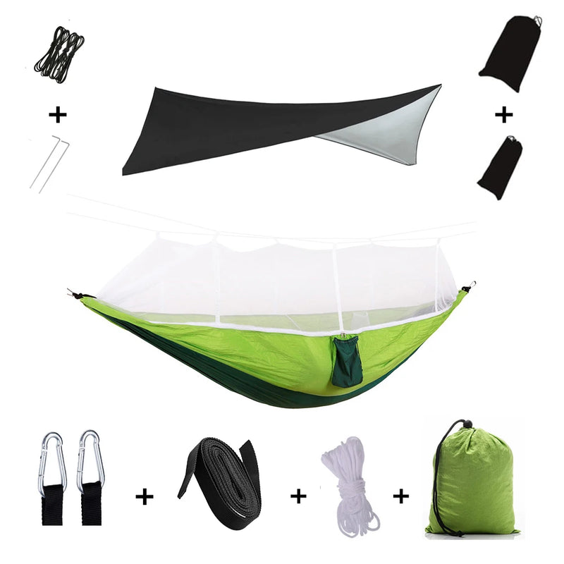 Load image into Gallery viewer, 2-in-1 Hammock with Mosquito Net &amp; Rain Tarp – Portable Survival Shelter for Camping &amp; Outdoor Use

