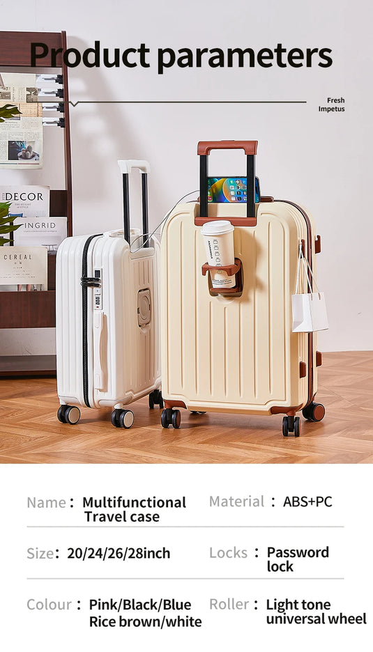 100% Aluminum Magnesium Alloy Travel Luggage Trolley Luggage 20 22 24 26 28 Inch Trolley Luggage Carry-On Luggage With Cup Holde