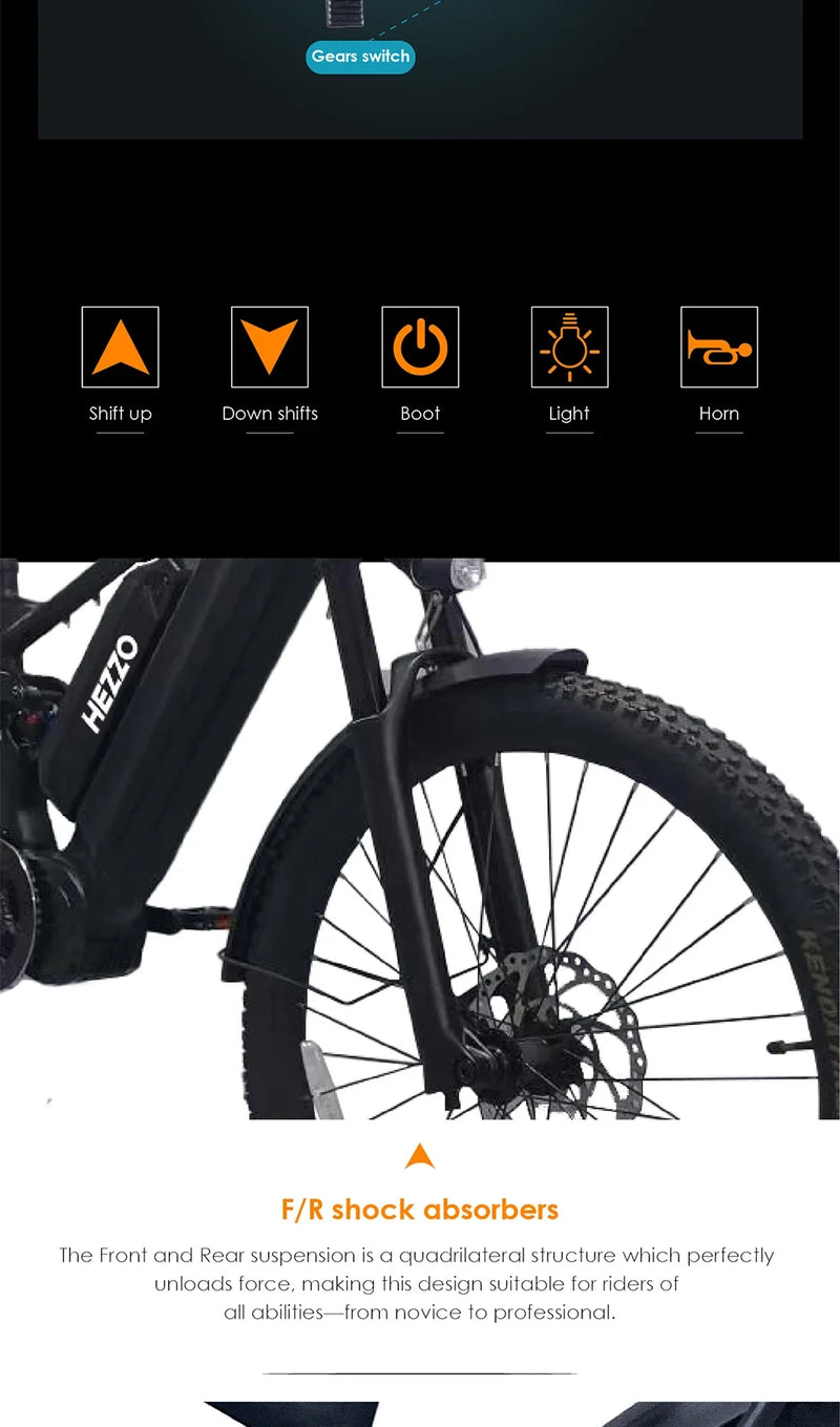 Load image into Gallery viewer, HEZZO Dual Battery Electric Bicycle 52V 1000w BAFANG M620 Mid Drive Ebike 27.5Inch 40Ah LG Mountain Ebike 9 Speed 150km Emtb
