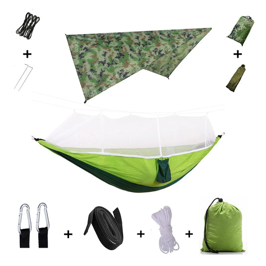 2-in-1 Hammock with Mosquito Net & Rain Tarp – Portable Survival Shelter for Camping & Outdoor Use