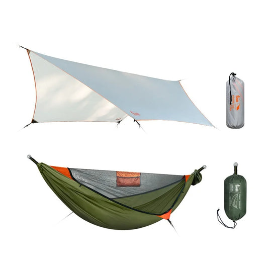 3-in-1 Outdoor Camping Hammock Set with Anti-Rollover Ridge Rope and Quick-Open Mosquito Net