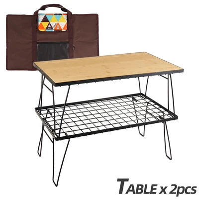 Load image into Gallery viewer, Folding Bamboo Mesh Camping Table | Portable BBQ Drain Storage Rack | Outdoor Dining Table
