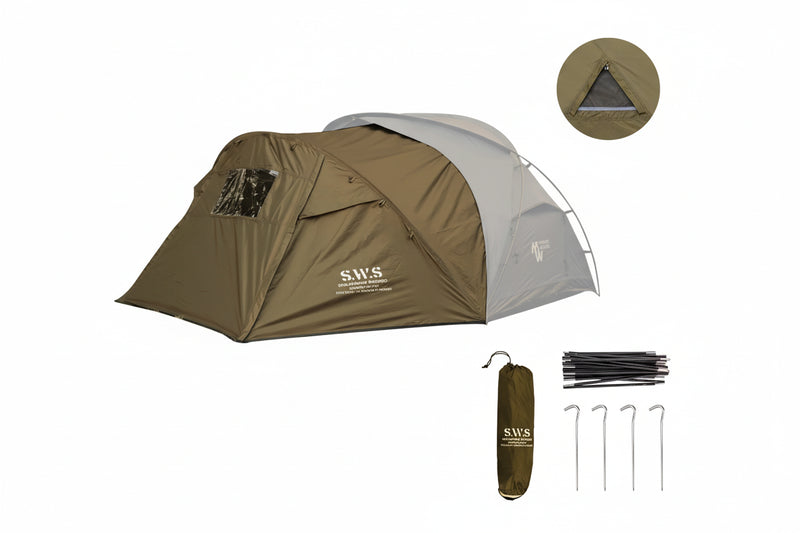 Load image into Gallery viewer, Brown and gray tent with SWS branding, including accessories on a white background.
