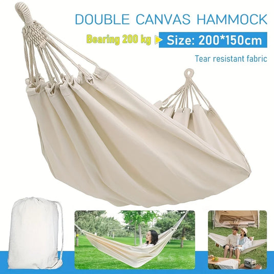 450lb Heavy-Duty Cotton Camping Hammock – Thickened Canvas with Anti-Roll Beams