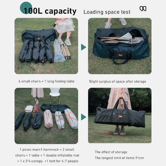 100L Camping Tools Storage Bag – Heavy-Duty Foldable Travel Organizer
