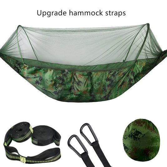 2023 Lightweight Camping Hammock with Pop-Up Mosquito Net – Portable Parachute Hammock for Outdoor Sleeping, Travel & Hiking