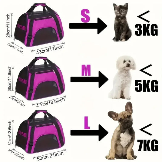 Portable Pet Carrier Bag Soft-Sided Travel Tote for Cats, Dogs & Puppies