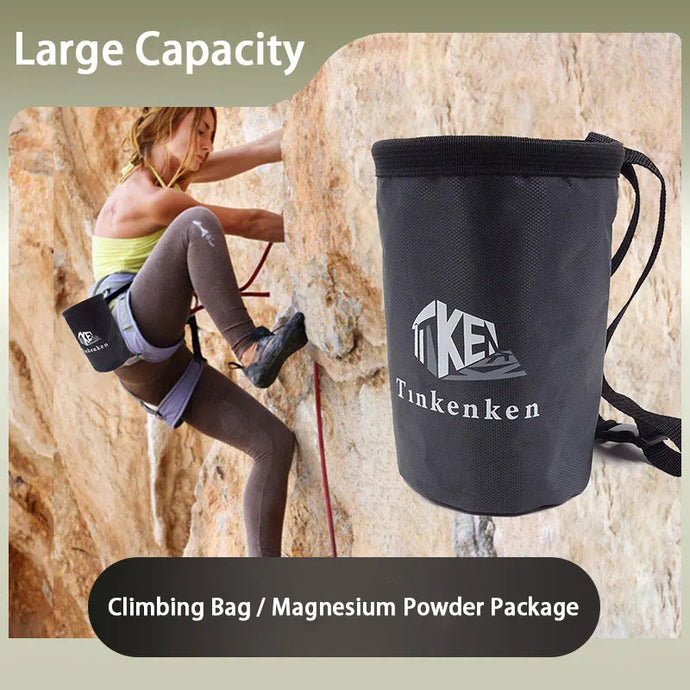 Rock Climbing Chalk Bag|Drawstring Rock Bucket Bag Leakproof Magnesia Sack with Adjustable Carabiner Rock Climbing Gear