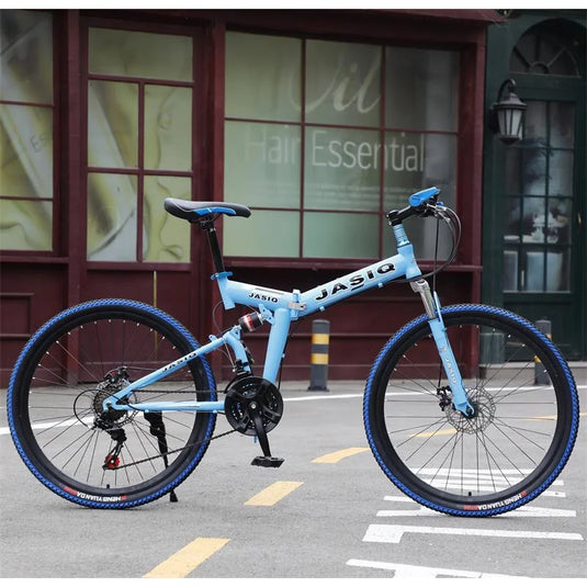 21-Speed Folding Mountain Bike – Dual Suspension Geared Bicycle
