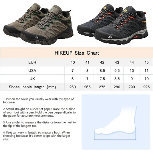 HIKEUP Men’s Leather Hiking Shoes – Durable Outdoor Trekking and Climbing Sneakers
