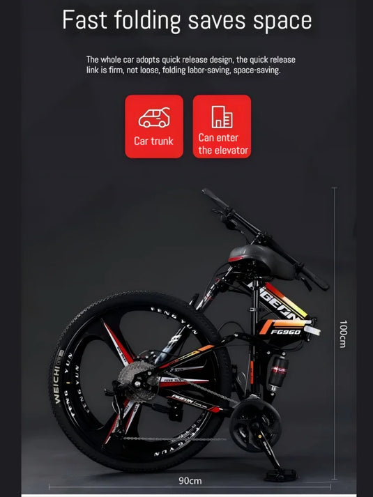 27.5-Inch Folding Mountain Bike – Off-Road, Shock-Absorbing Bicycle with Disc Brakes