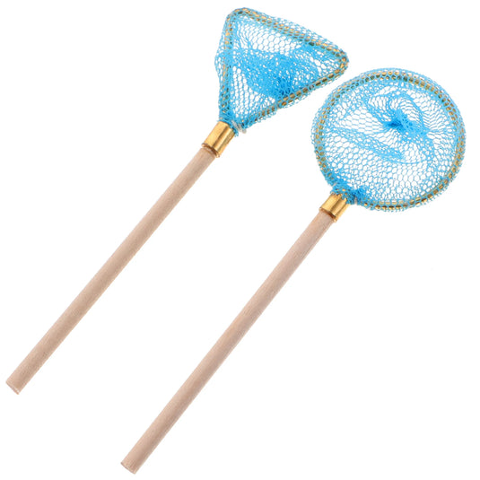 2 Pcs Mini Fishing Net Fishnets Miniature Ornaments House for Crafts Wood Metal Decor Fly Kids Child Accessories Tiny