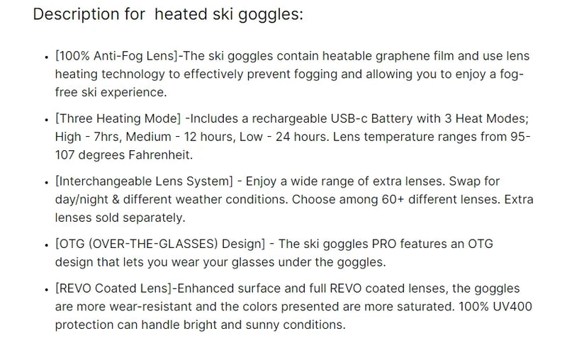 Load image into Gallery viewer, Heated Goggles Snowmobile, Anti-Fog Electric Ski Goggle with Rechargeable Battery for Adult Winter Sports Snowboard Snow Goggles
