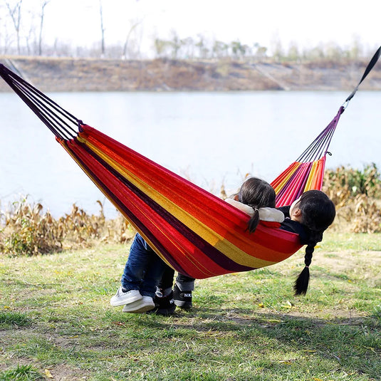 Striped Canvas Hammock – Single & Double Sizes for Outdoor & Indoor Use
