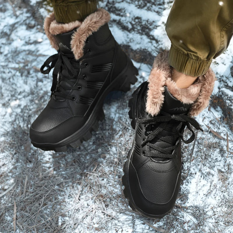 Load image into Gallery viewer, HIKEUP Winter Boots Men Cotton Shoes High Top Snow Boots Outdoor Hiking Shoes Men Waterproof Combat Military Boots Plus Size
