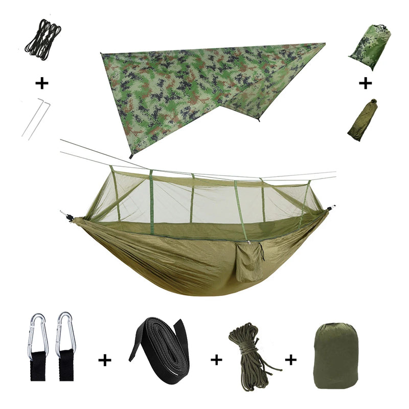 Load image into Gallery viewer, 2-in-1 Hammock with Mosquito Net &amp; Rain Tarp – Portable Survival Shelter for Camping &amp; Outdoor Use
