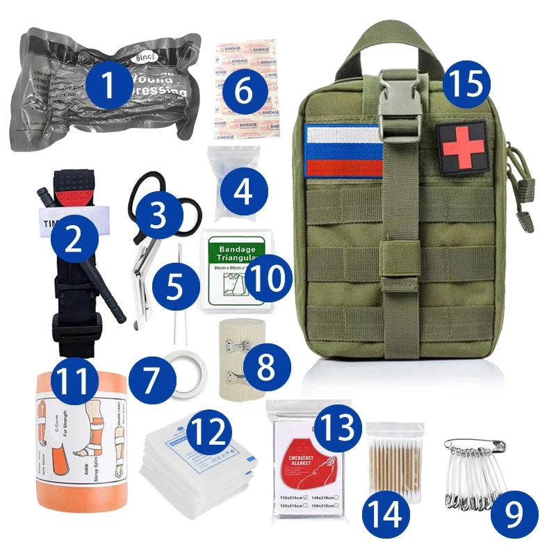 Load image into Gallery viewer, Survival First Aid Kit MOLLE Tactical Trauma Emergency Kit for Outdoor Adventures, Camping, Hunting,
